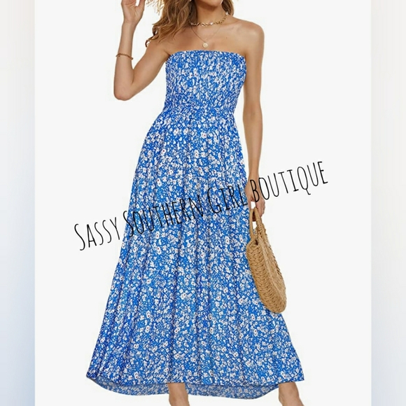 Sassy Southern Girl boutique Dresses Boho Blue Floral Smocked